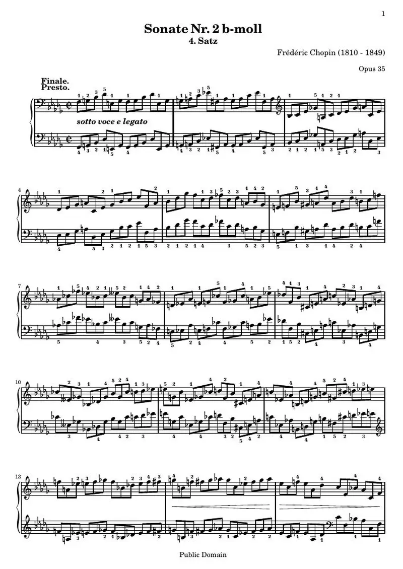 Первая страница нот «Sonate 2 b минор»