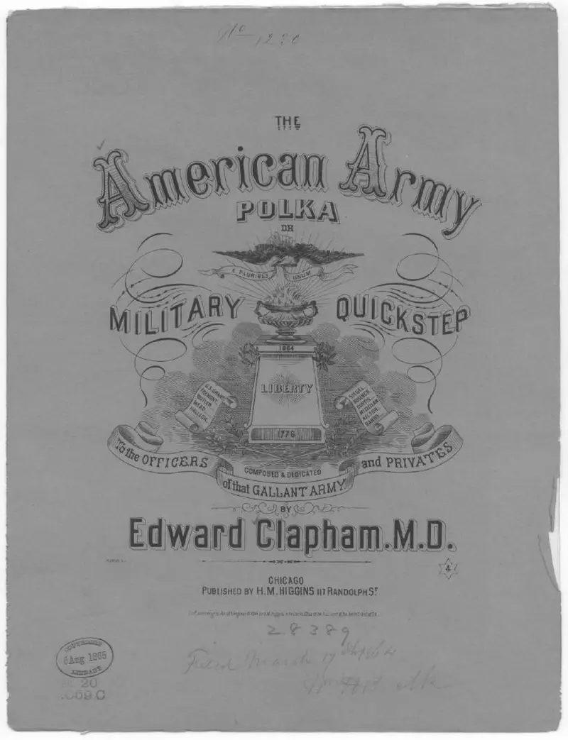 Первая страница нот «American Army, polka, or military quickstep»