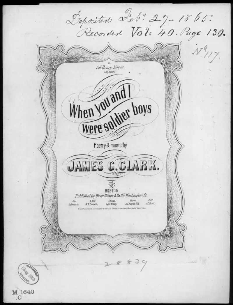 Первая страница нот «When you and I were soldier boys»