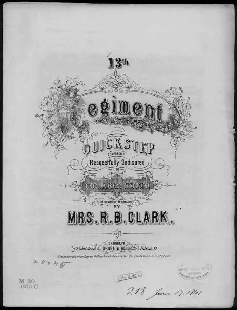 Первая страница нот «13th Regiment quick step»