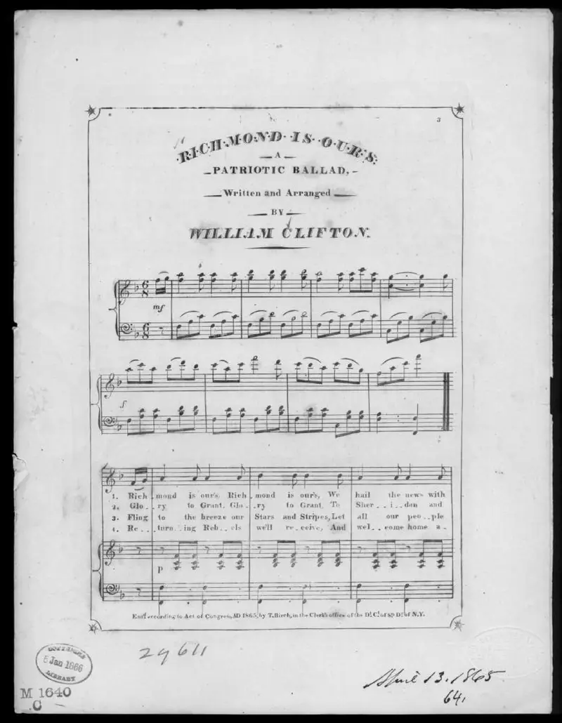 Первая страница нот «Richmond is ours, a patriotic ballad»