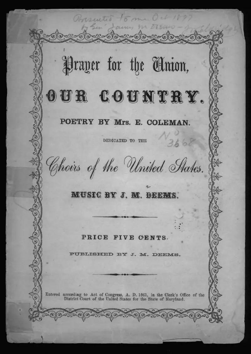 Первая страница нот «Prayer for the Union - our country»