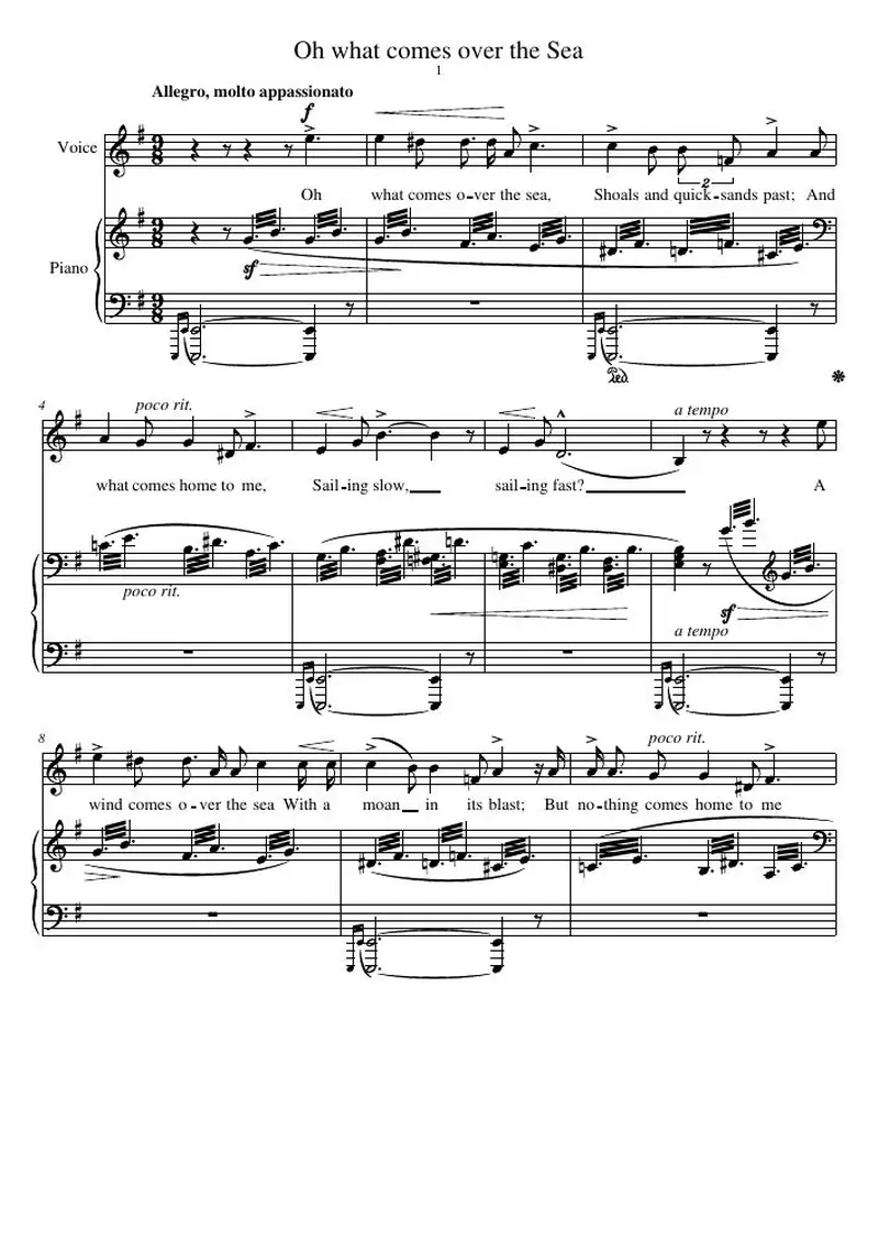 Первая страница нот «Oh what comes over the Sea»
