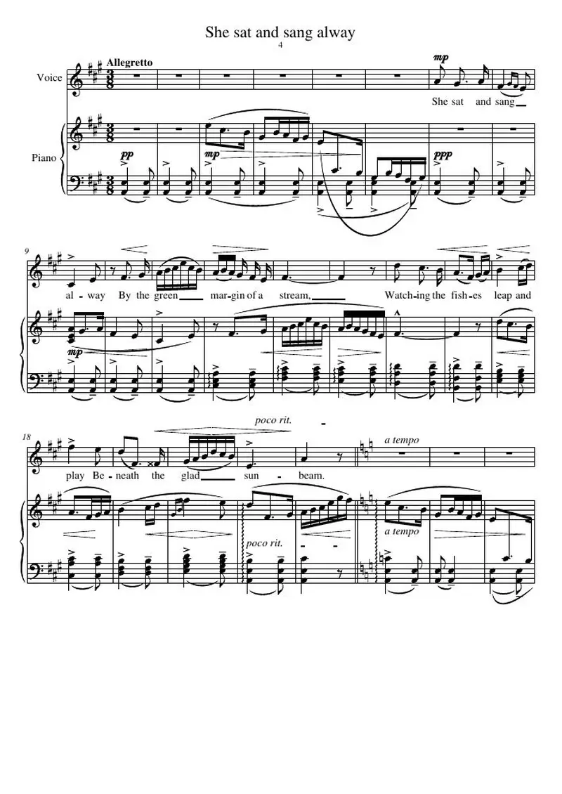 Первая страница нот «She sat and sang alway»