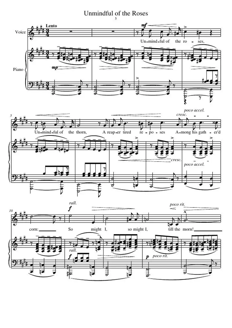 Первая страница нот «Unmindful of the Roses»
