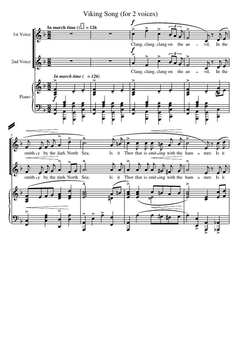 Первая страница нот «Viking Песня (for 2 voices)»