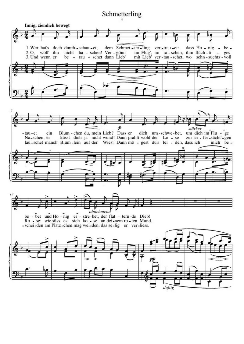 Первая страница нот «Schmetterling»