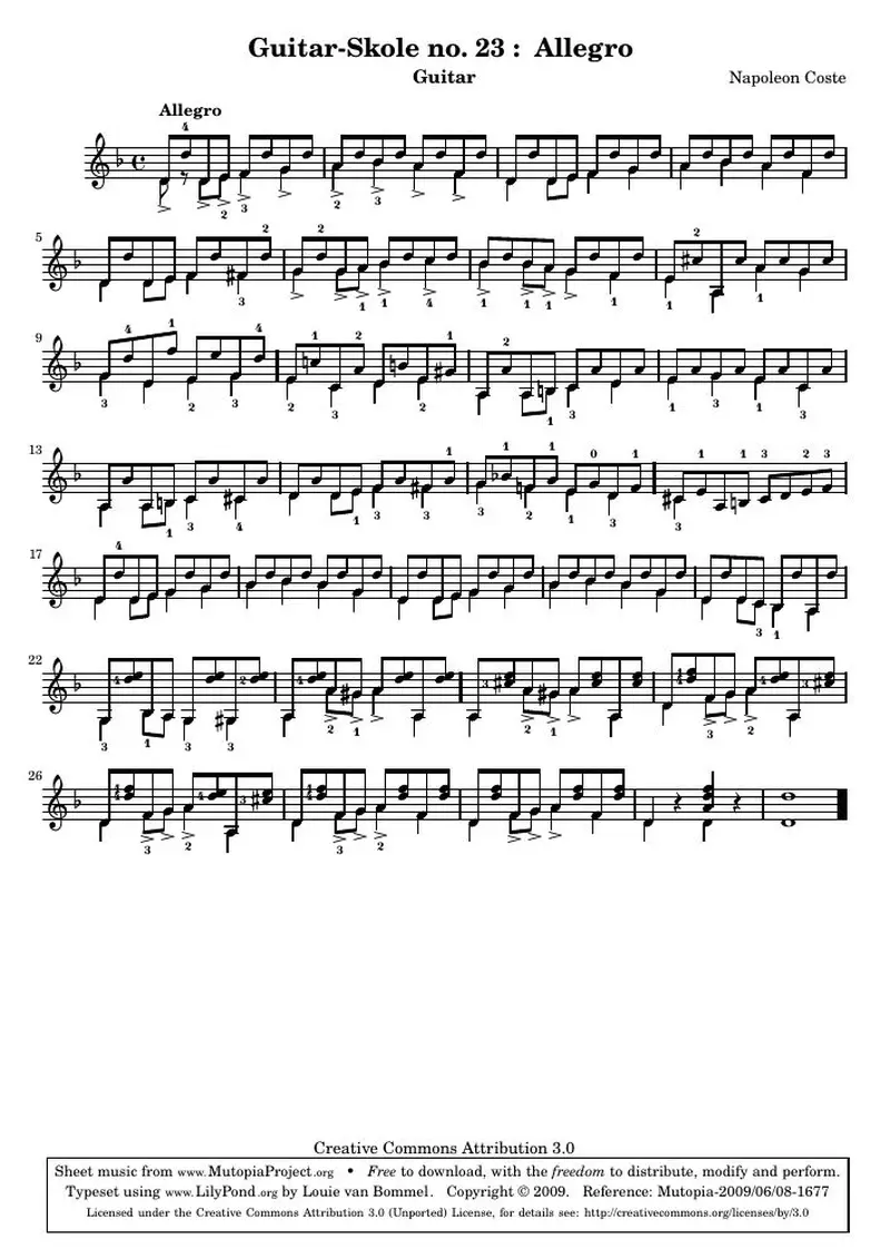 Первая страница нот «Guitar-Skole no. 23 : Allegro»