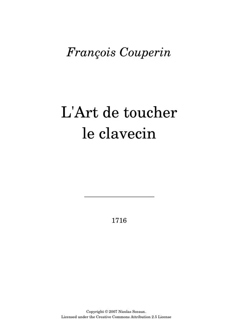 Первая страница нот «L'Art de toucher le clavecin»