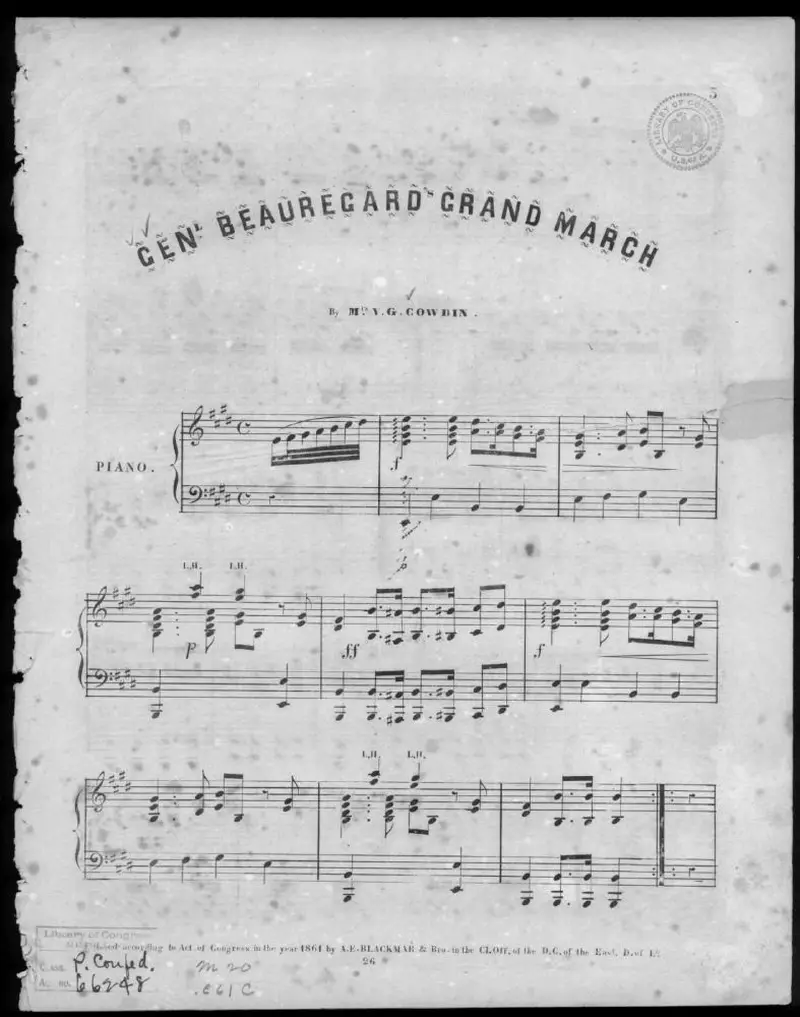 Первая страница нот «Genl. Beauregard's grand Марш»