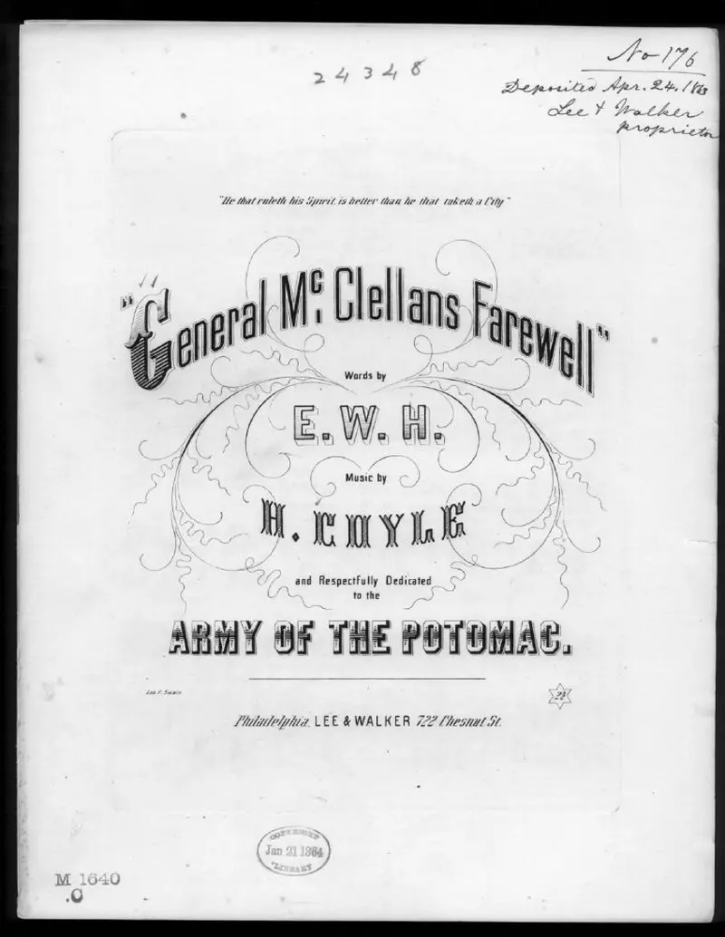 Первая страница нот «Gen. McClellan's farewell to the Army of the Potomac»