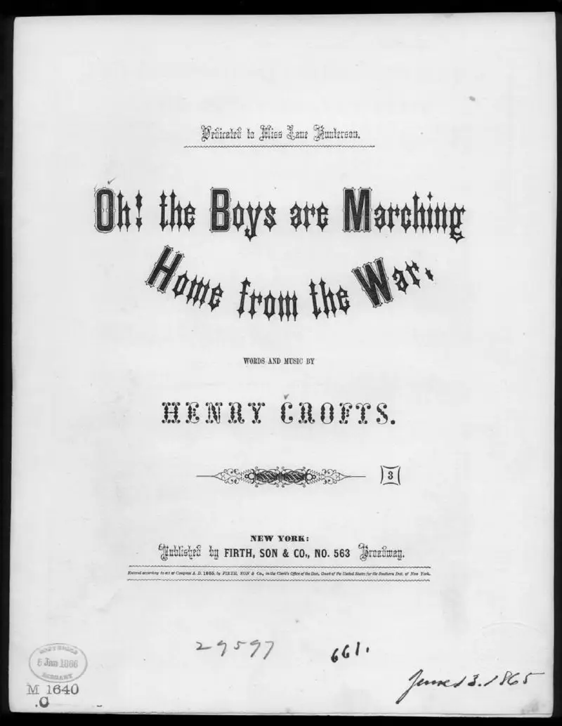 Первая страница нот «Oh! The boys are Маршing home from the war»