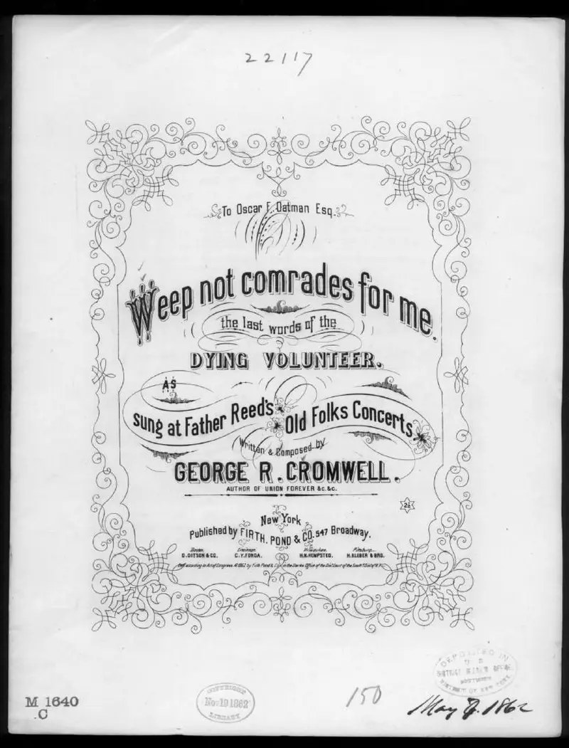 Первая страница нот «Weep not comrades for me»