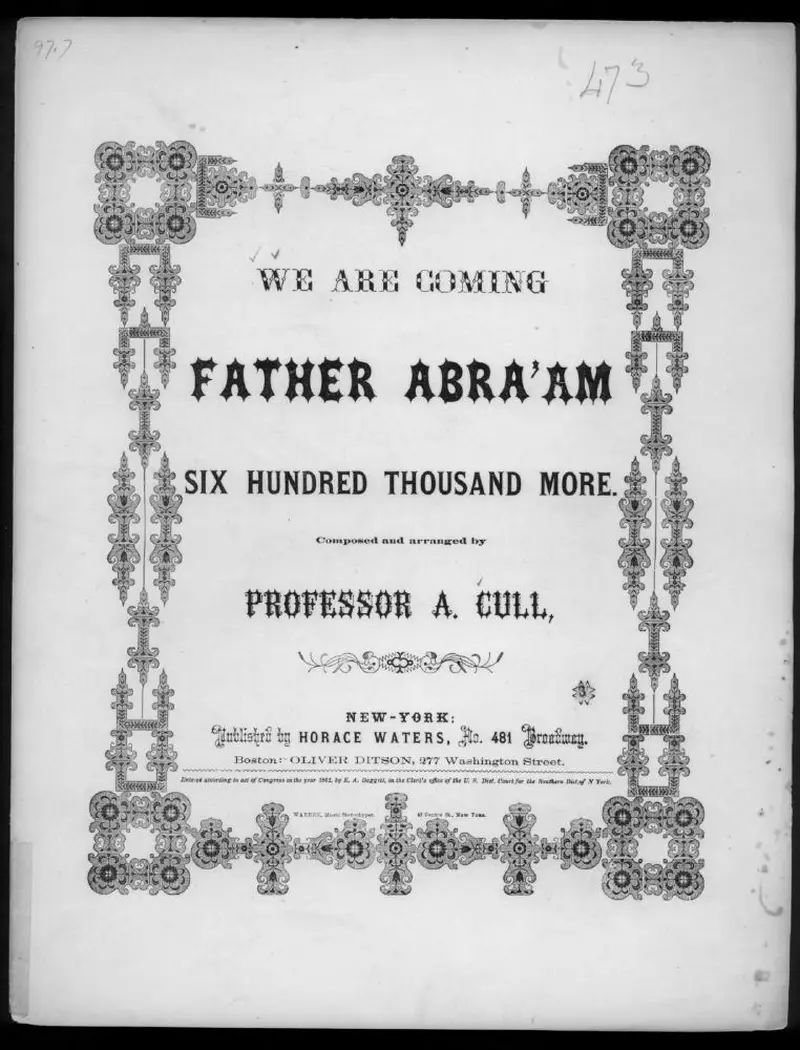 Первая страница нот «We are coming, father Abra'am, six hundred thousand more»