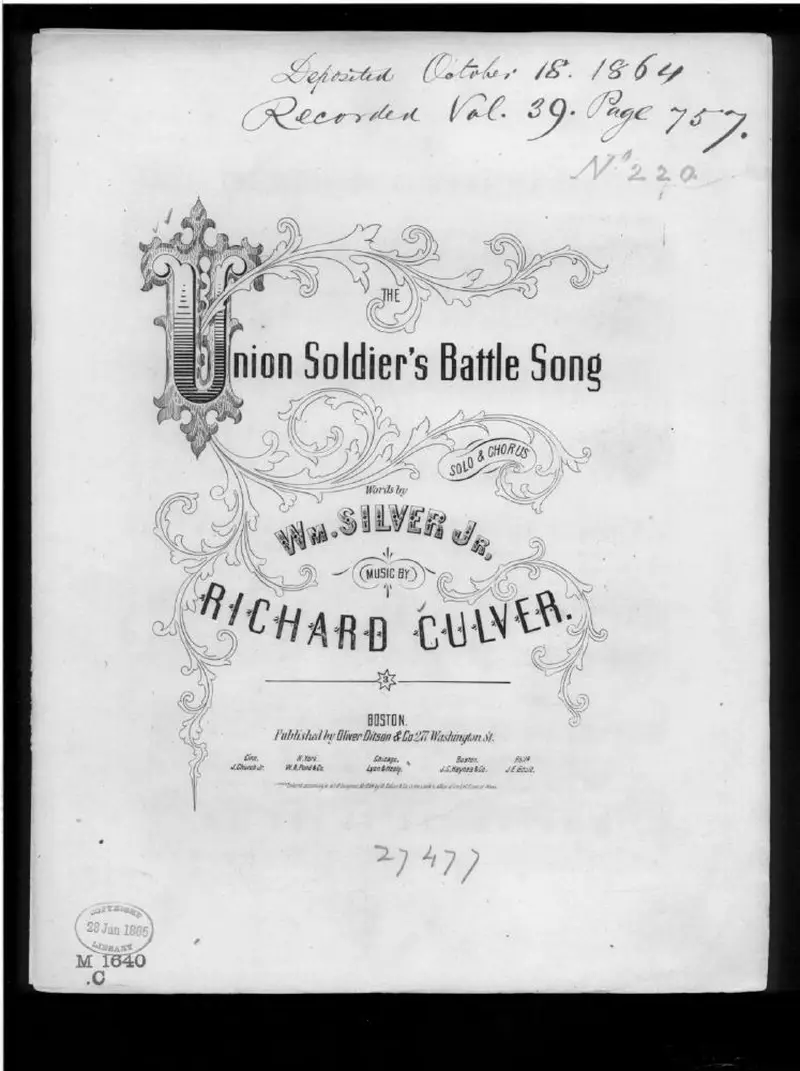 Первая страница нот «The Union soldier's battle Песня»