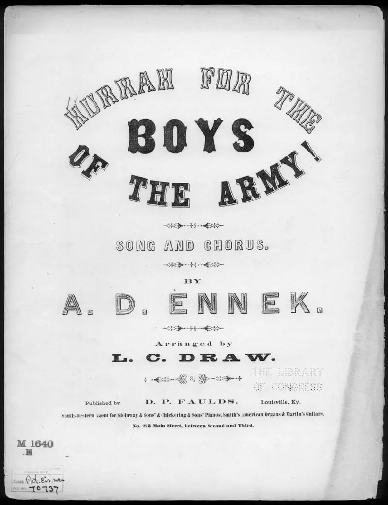 Первая страница нот «Hurrah for the boys of the army»