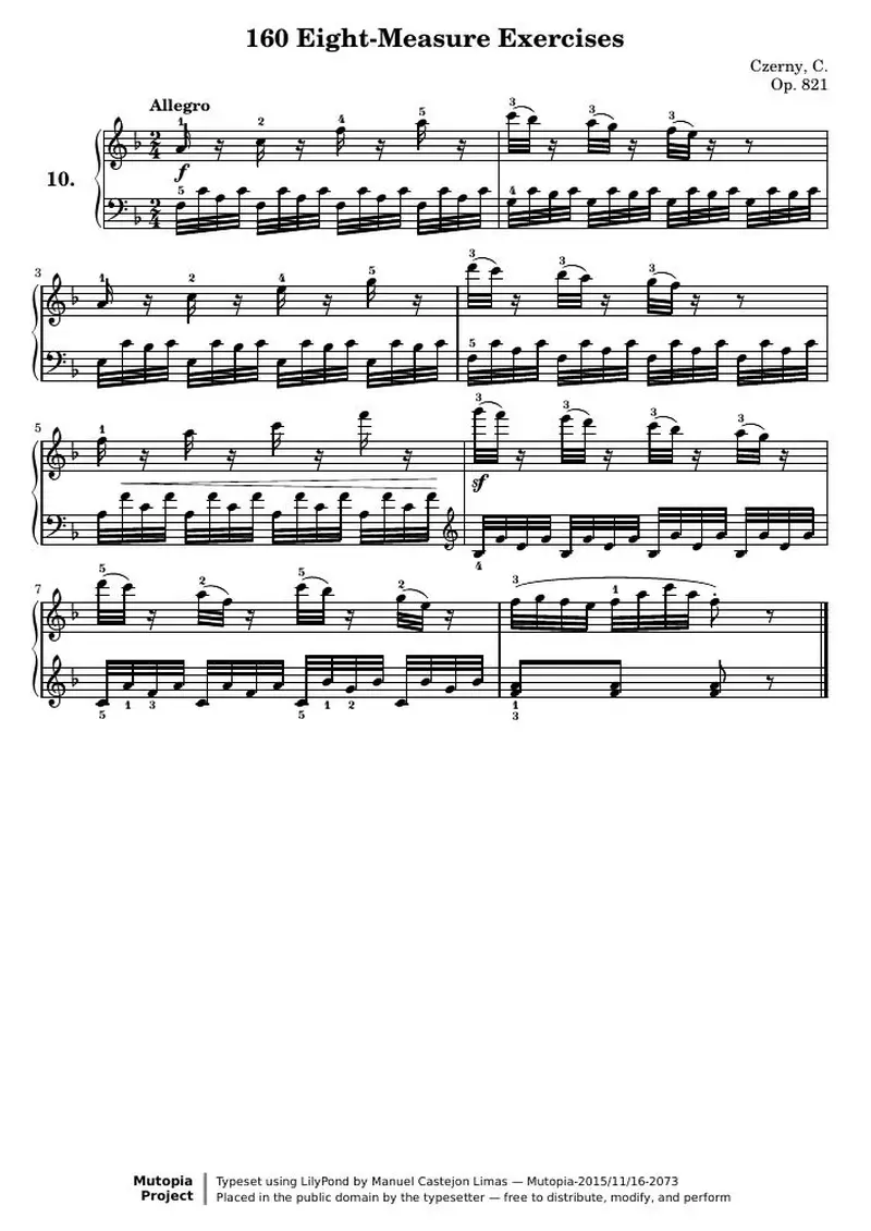 Первая страница нот «160 Eight-Measure Exercises, № 10»
