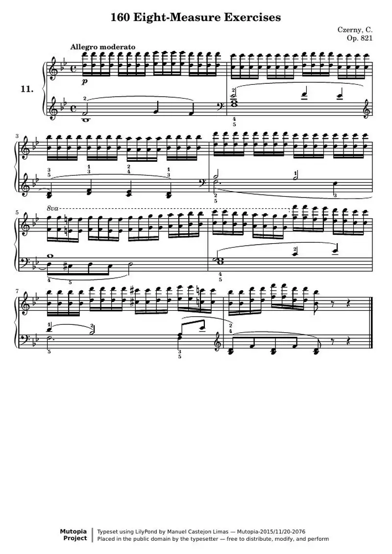 Первая страница нот «160 Eight-Measure Exercises, № 11»