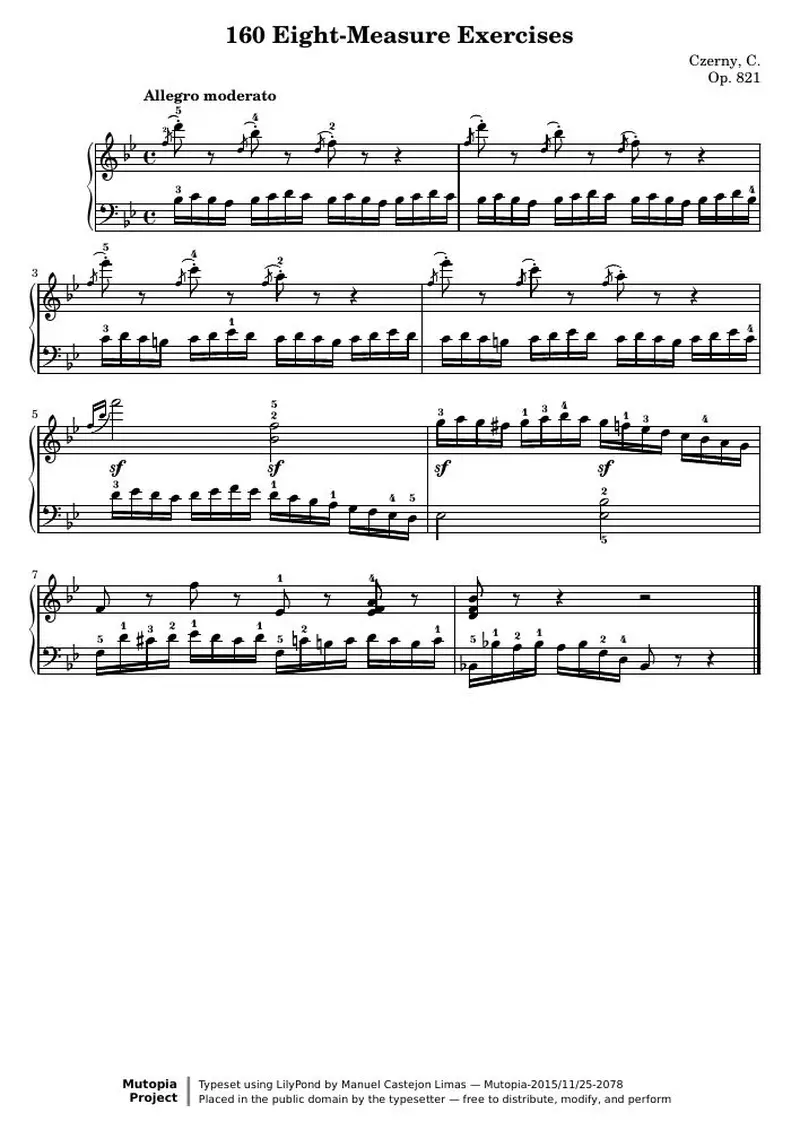 Первая страница нот «160 Eight-Measure Exercises, № 13»
