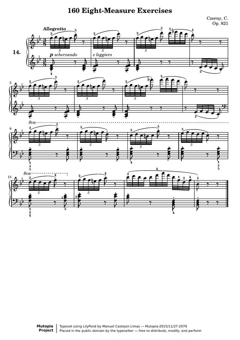 Первая страница нот «160 Eight-Measure Exercises, № 14»
