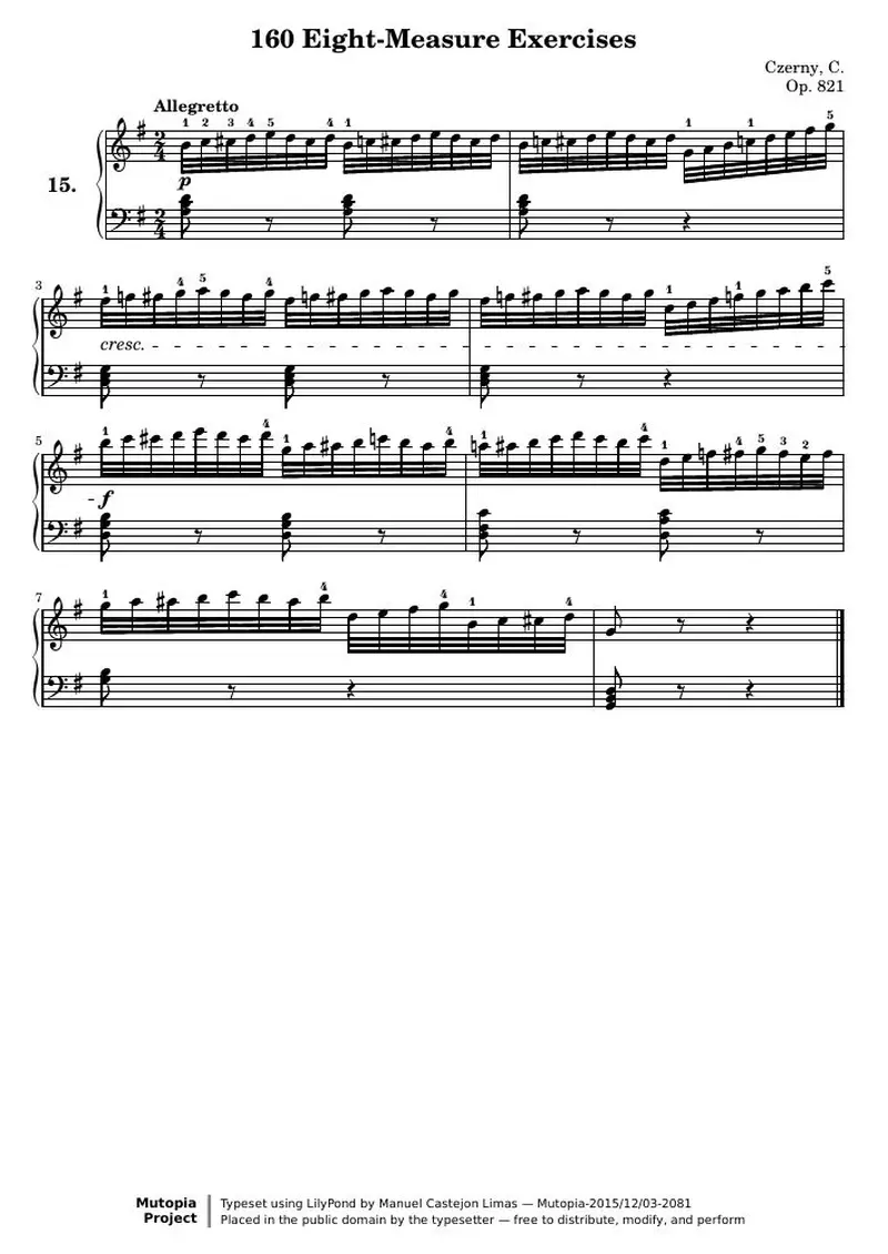 Первая страница нот «160 Eight-Measure Exercises, № 15»