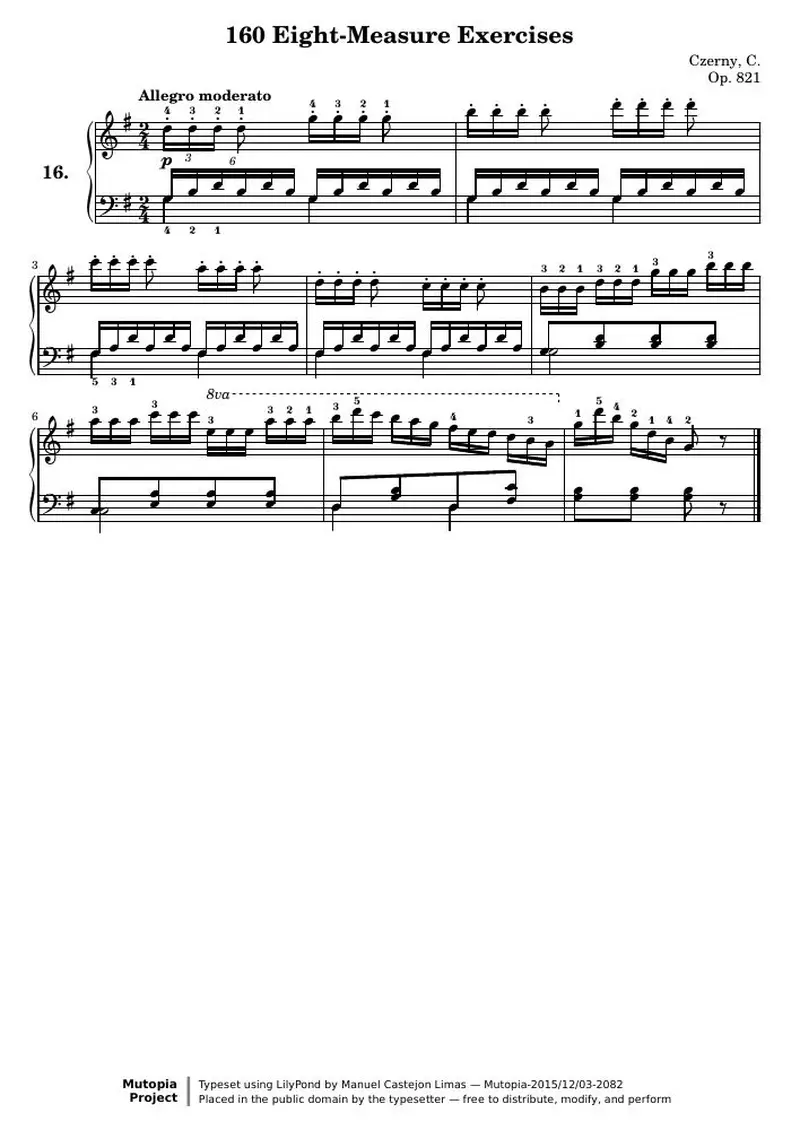 Первая страница нот «160 Eight-Measure Exercises, № 16»