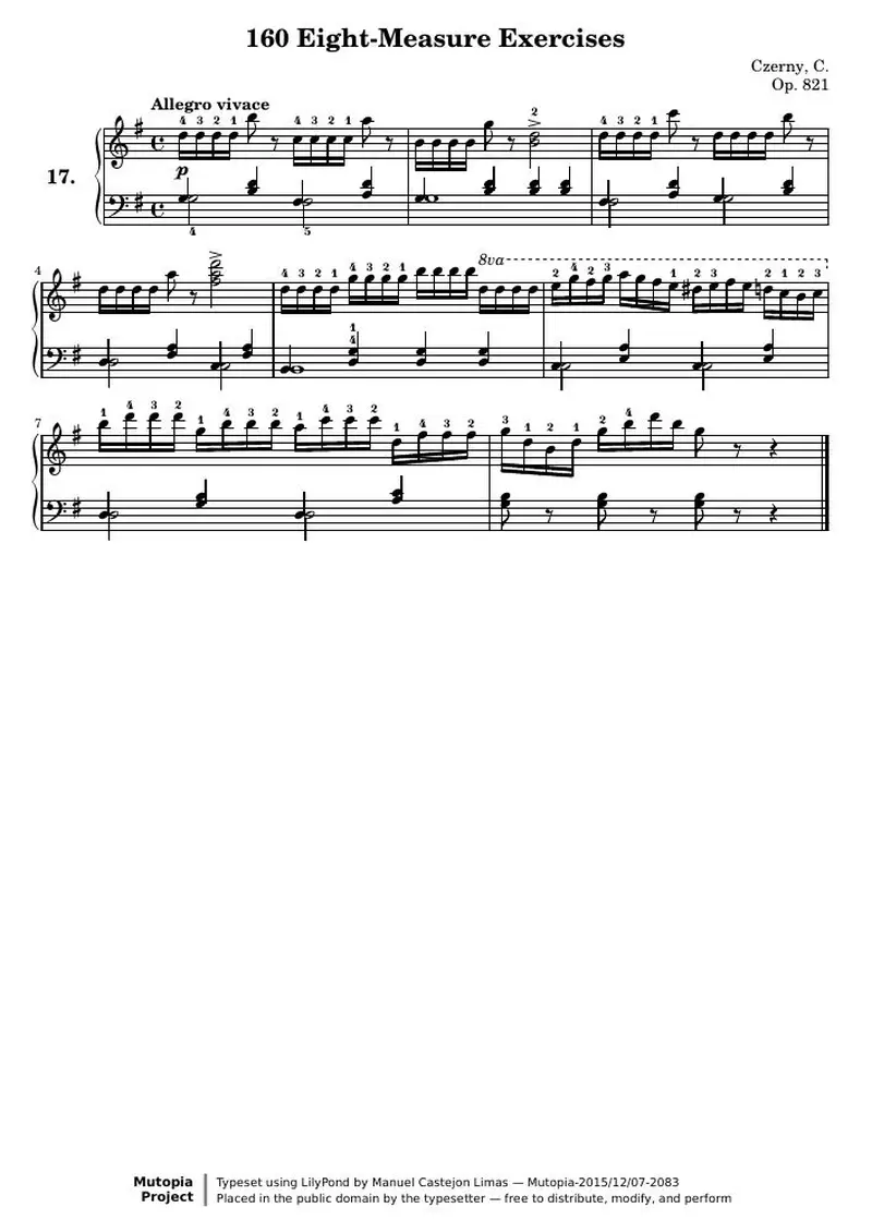 Первая страница нот «160 Eight-Measure Exercises, № 17»
