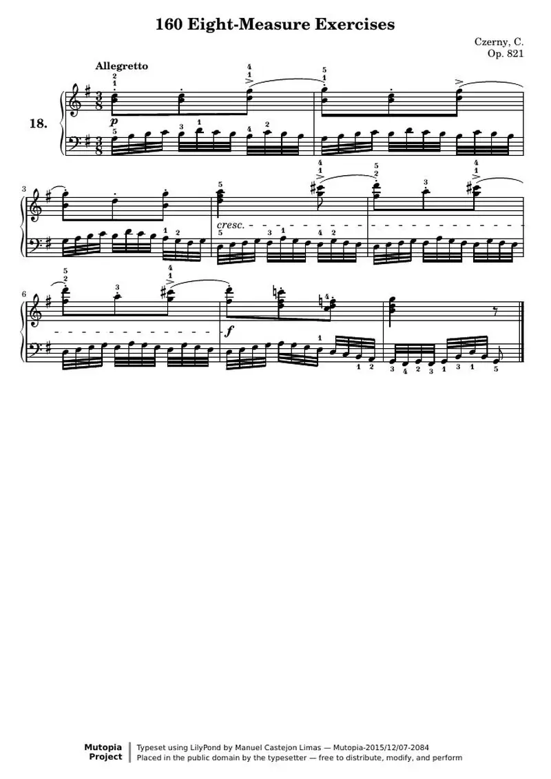 Первая страница нот «160 Eight-Measure Exercises, № 18»