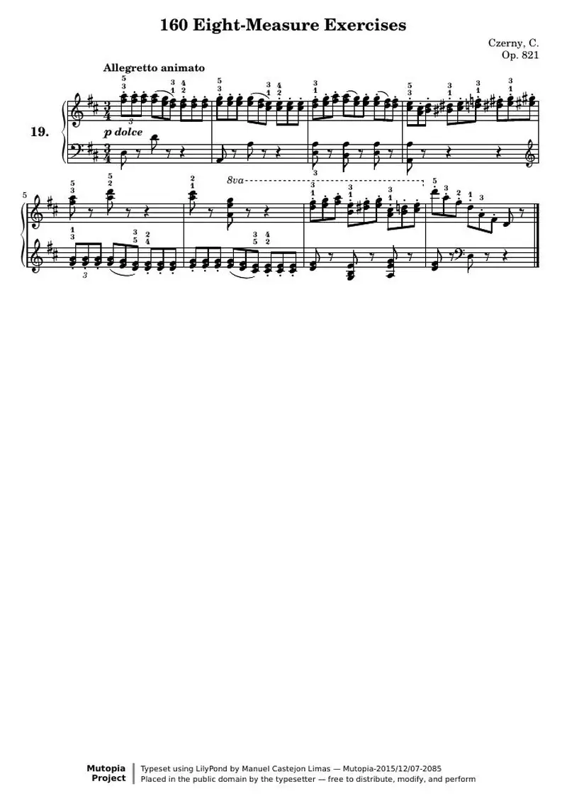 Первая страница нот «160 Eight-Measure Exercises, № 19»