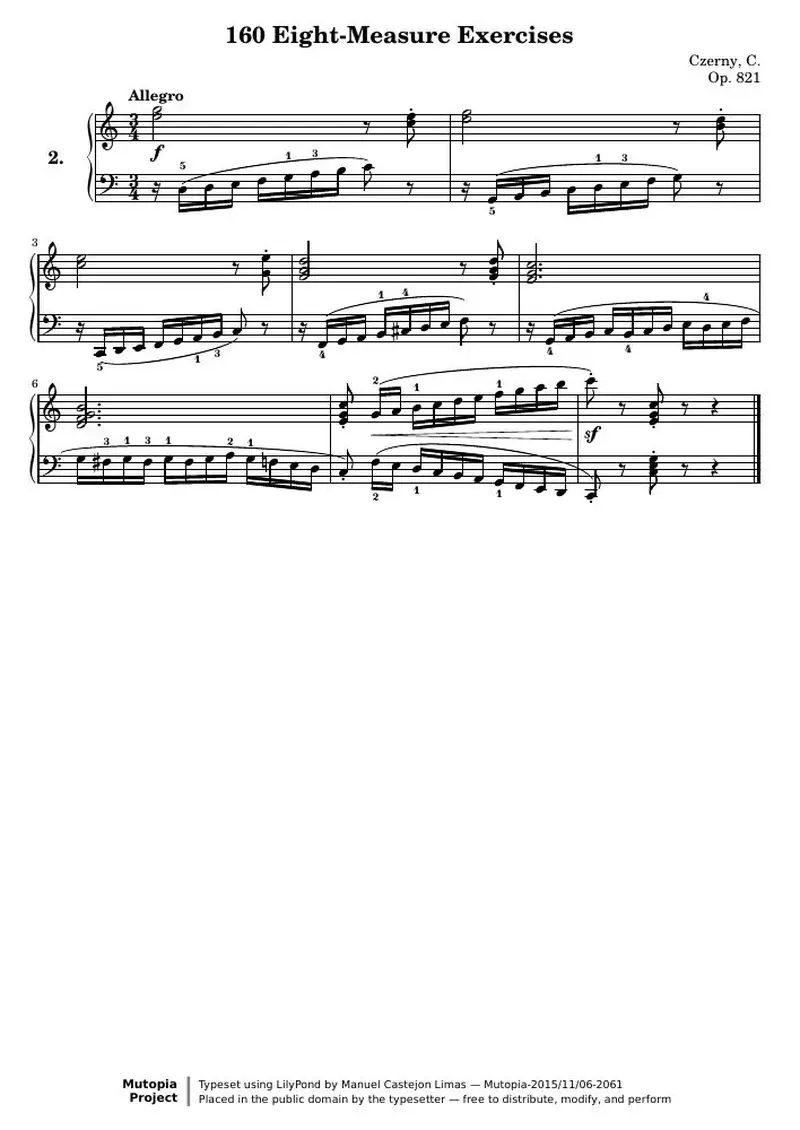Первая страница нот «160 Eight-Measure Exercises, № 2»