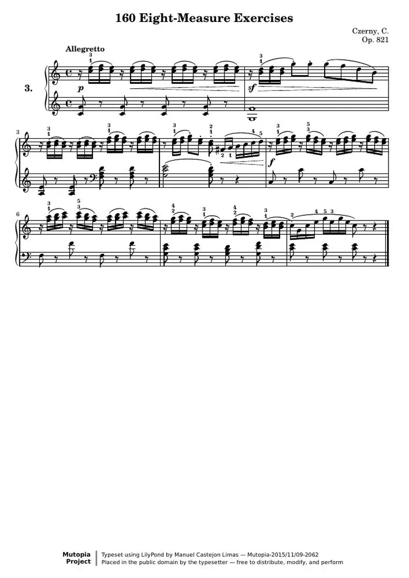 Первая страница нот «160 Eight-Measure Exercises, № 3»