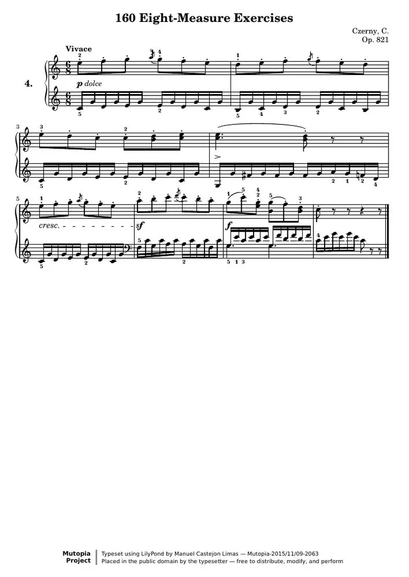 Первая страница нот «160 Eight-Measure Exercises, № 4»
