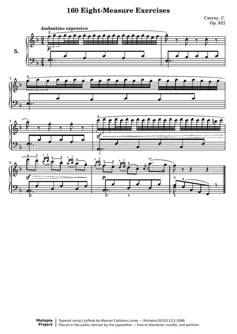 Первая страница нот «160 Eight-Measure Exercises, № 5»