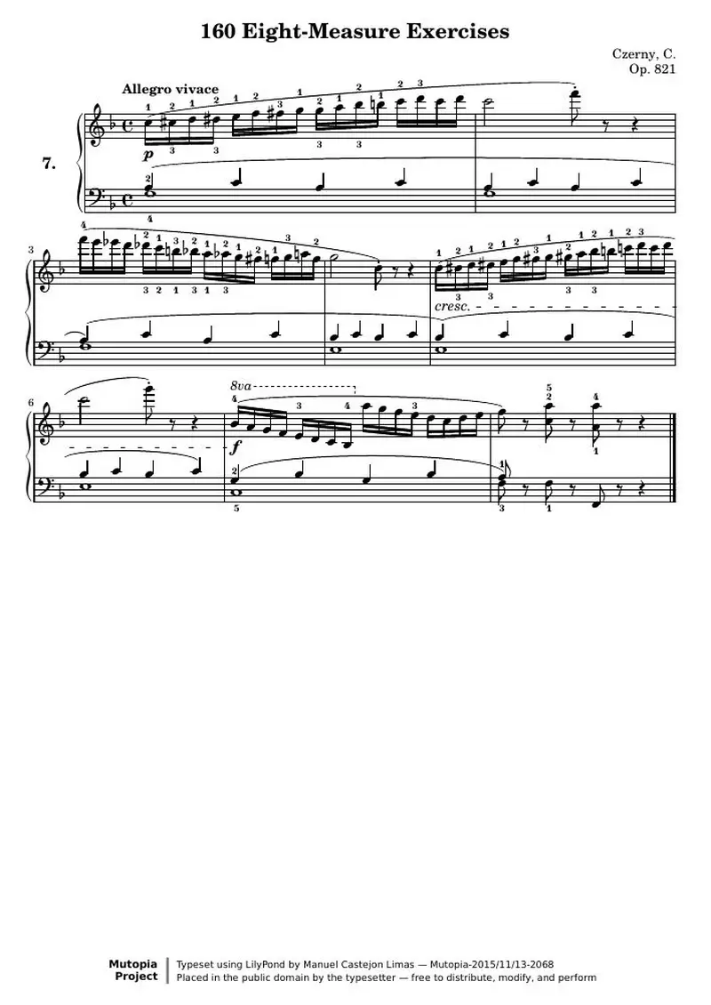 Первая страница нот «160 Eight-Measure Exercises, № 7»