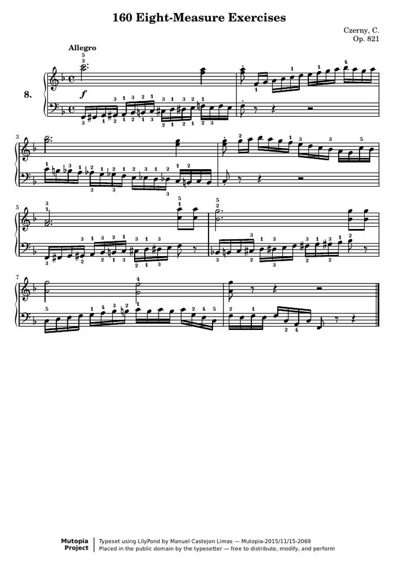 Первая страница нот «160 Eight-Measure Exercises, № 8»