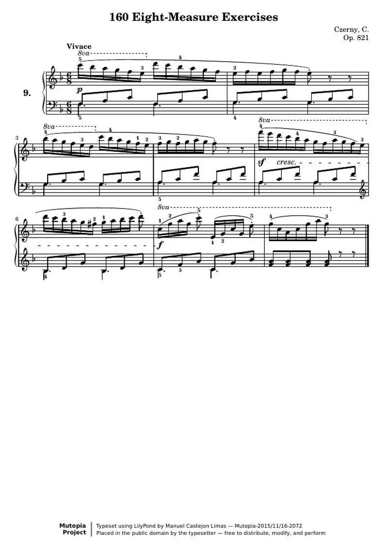 Первая страница нот «160 Eight-Measure Exercises, № 9»