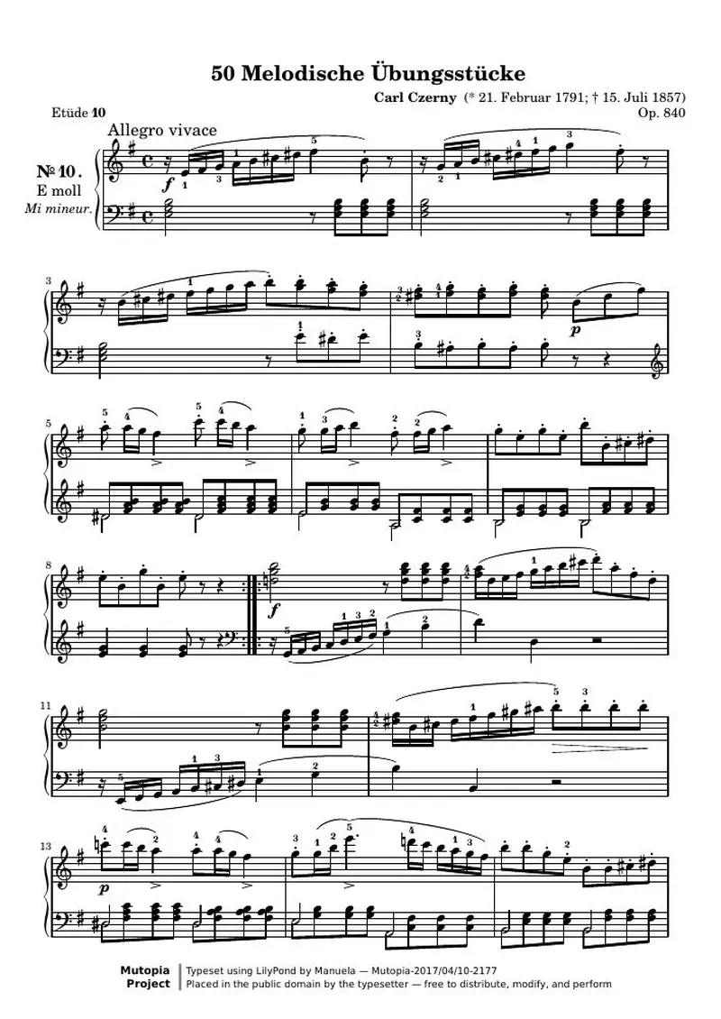 Первая страница нот «50 Melodische Übungsstücke, № 10»