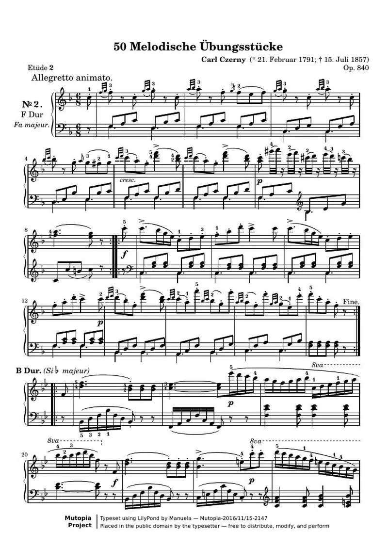 Первая страница нот «50 Melodische Übungsstücke, № 2»