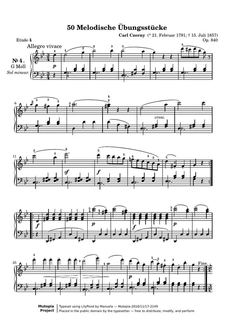 Первая страница нот «50 Melodische Übungsstücke, № 4»
