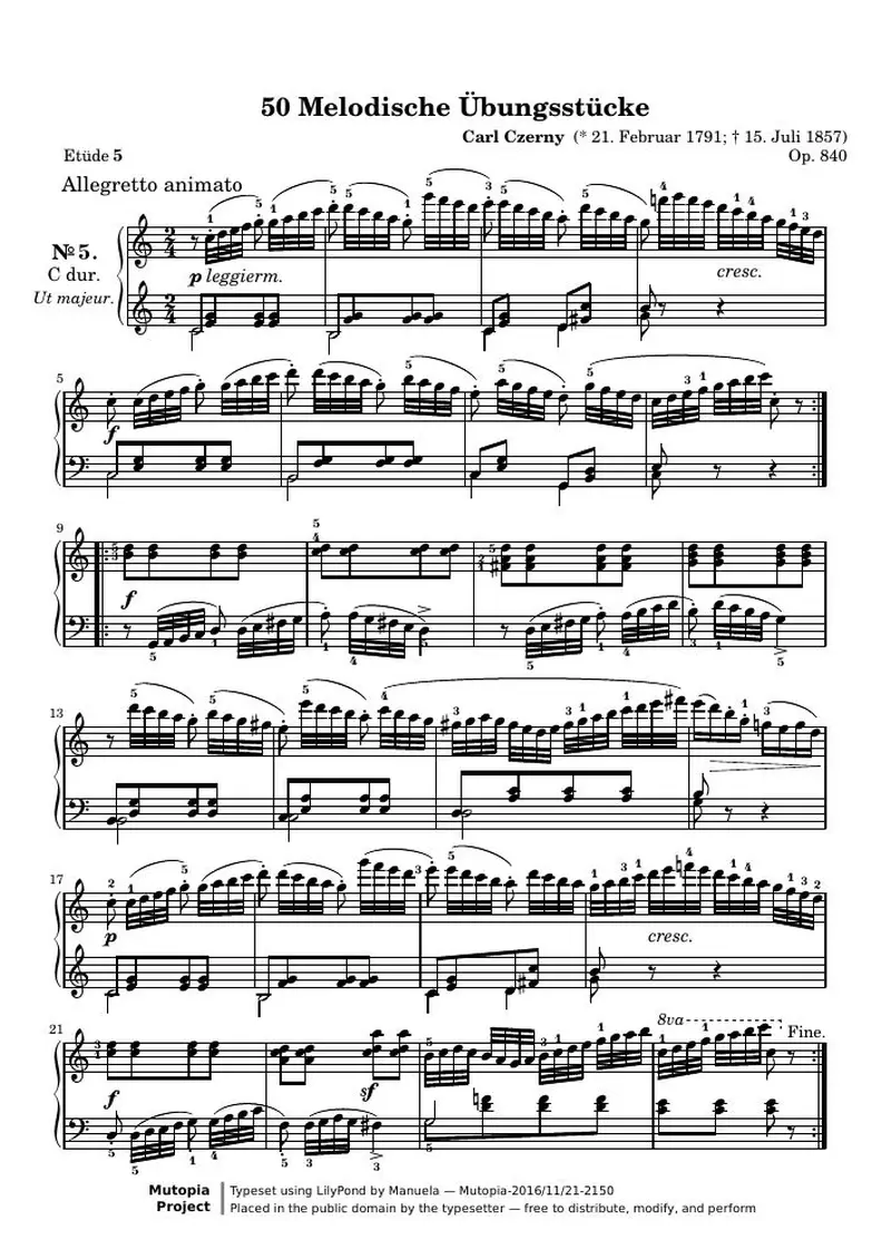 Первая страница нот «50 Melodische Übungsstücke, № 5»