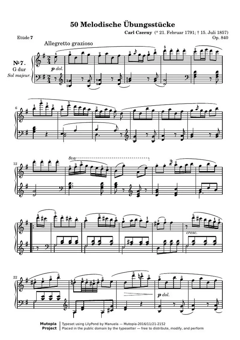 Первая страница нот «50 Melodische Übungsstücke, № 7»