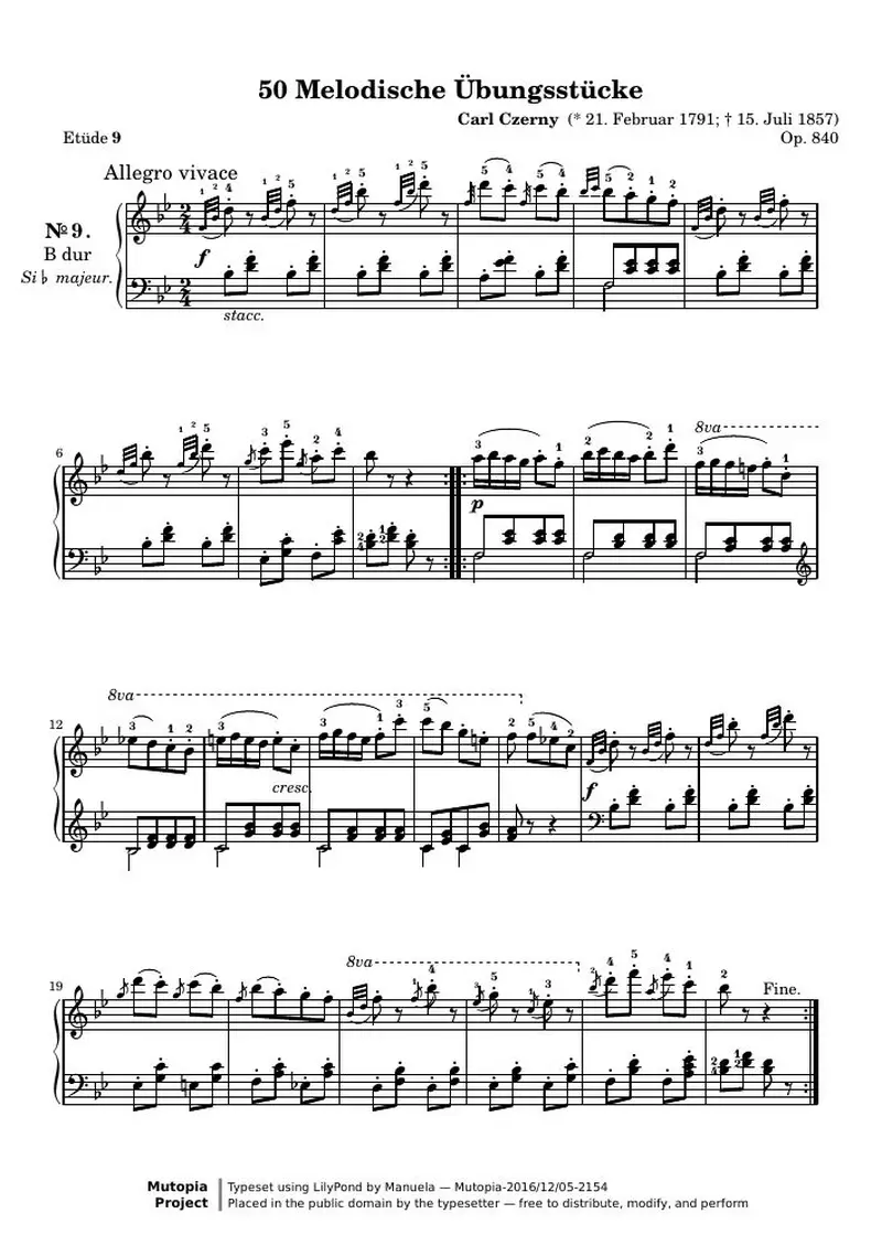 Первая страница нот «50 Melodische Übungsstücke, № 9»