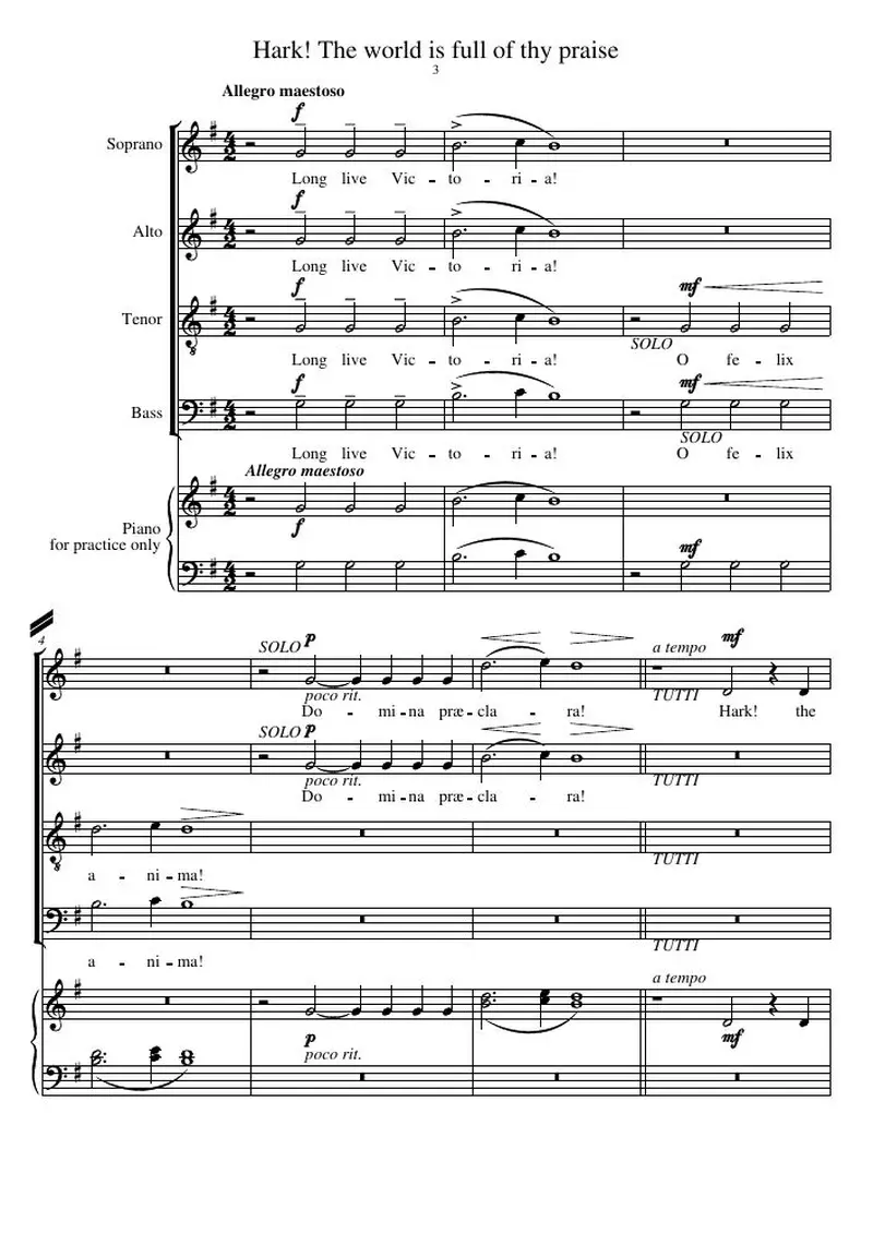 Первая страница нот «Hark! The world is full of thy praise»