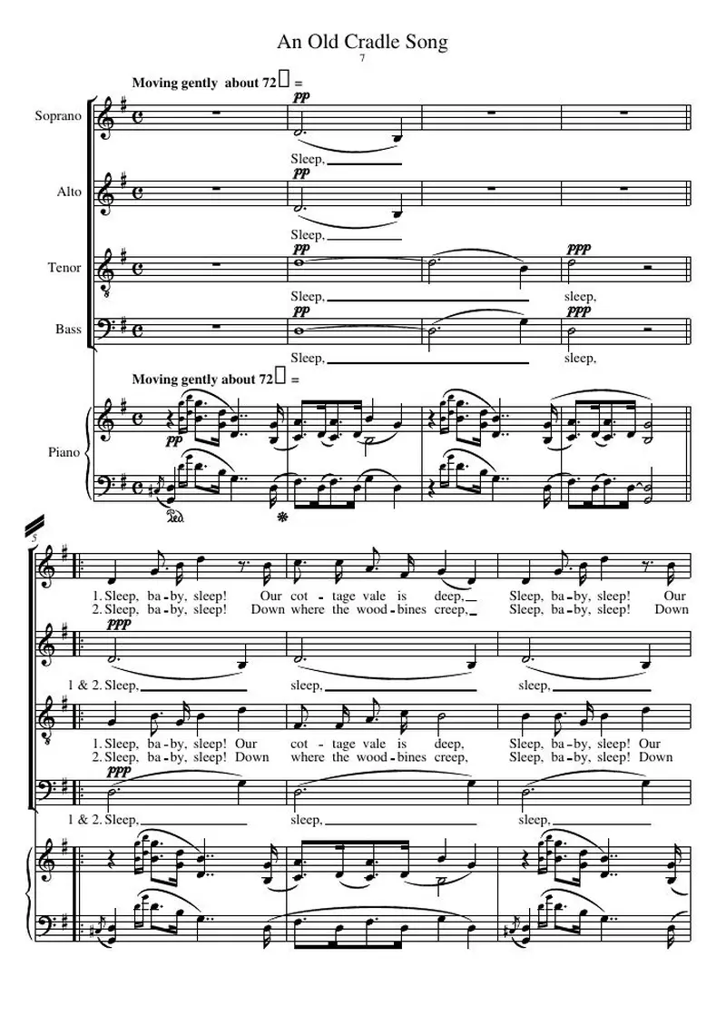 Первая страница нот «An Old Cradle Песня»