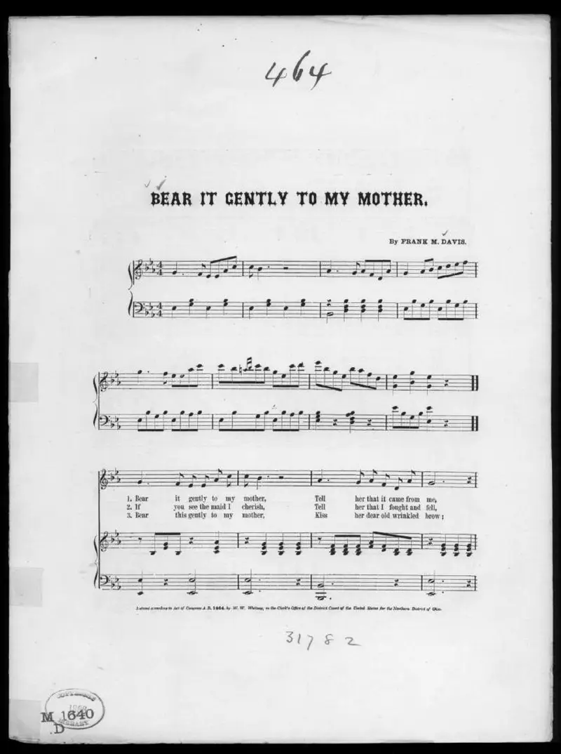 Первая страница нот «Bear it gently to my mother»