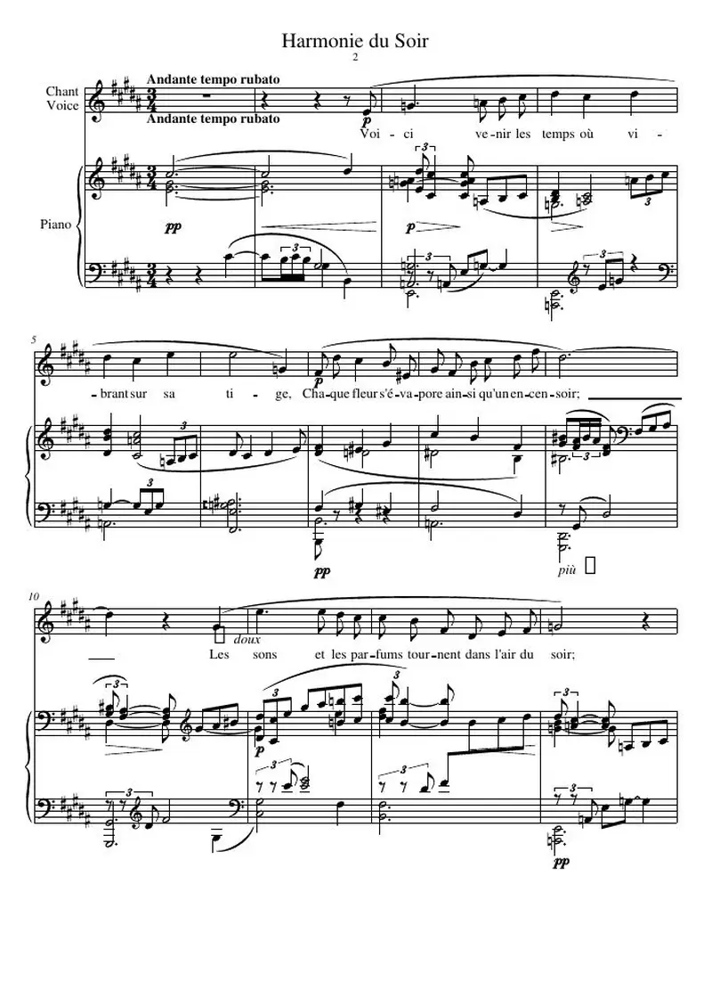 Первая страница нот «Harmonie du Soir»