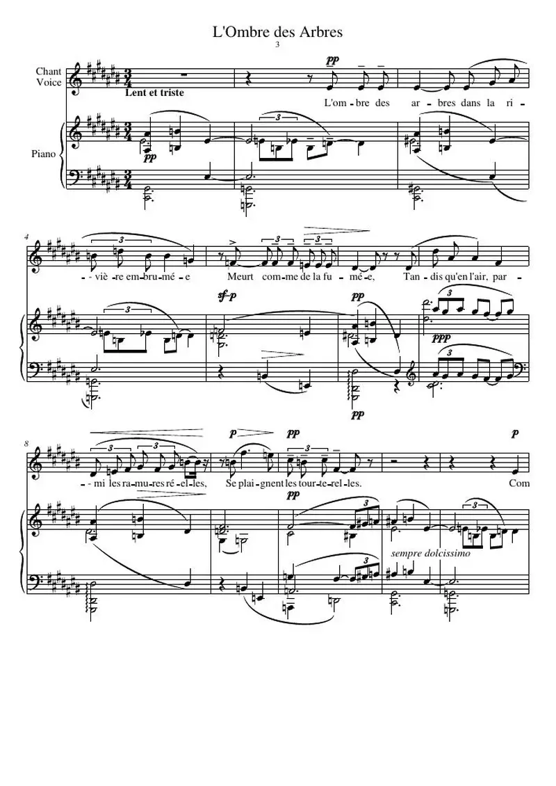 Первая страница нот «L'Ombre des Arbres»
