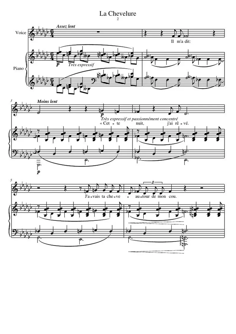 Первая страница нот «La Chevelure»