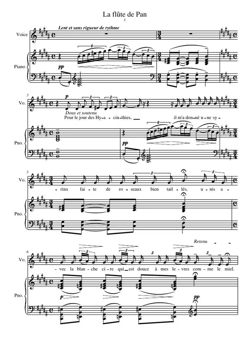 Первая страница нот «La flûte de Pan»
