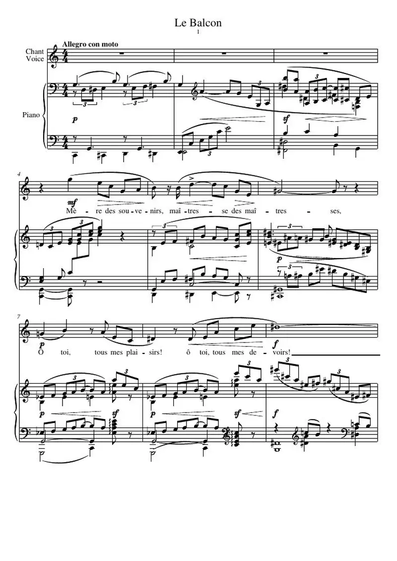 Первая страница нот «Le Balcon»